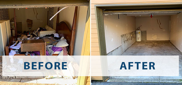 Before and after Garage Cleanout. Mike & Dad's Hauling provides garage cleanout services in Vancouver WA.