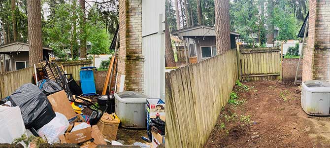 Before and after debris removal. Yard Debris Removal & Property Clean Up in Vancouver WA by Mike & Dad's Hauling