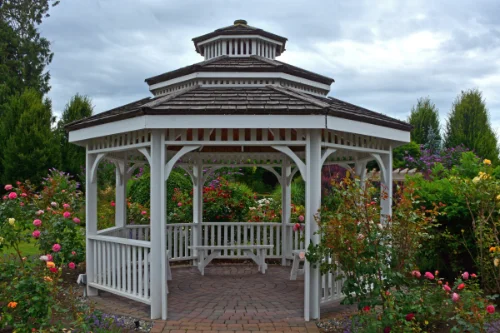 A gazebo in a back yard in Vancouver Washington before being removed by Mike and Dads Hauling
